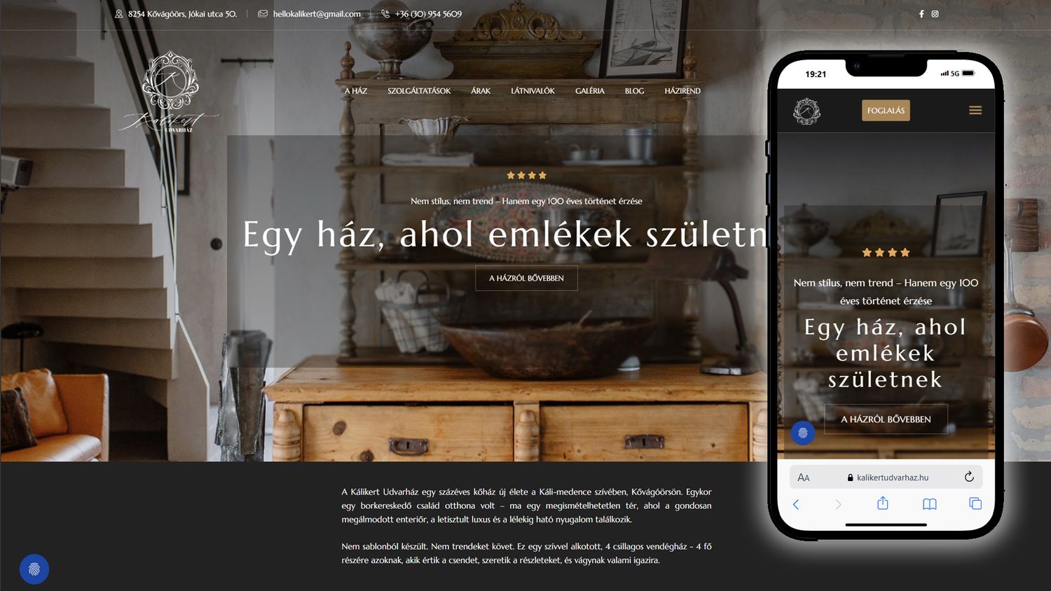 Káli Kert Udvarház weboldal referencia