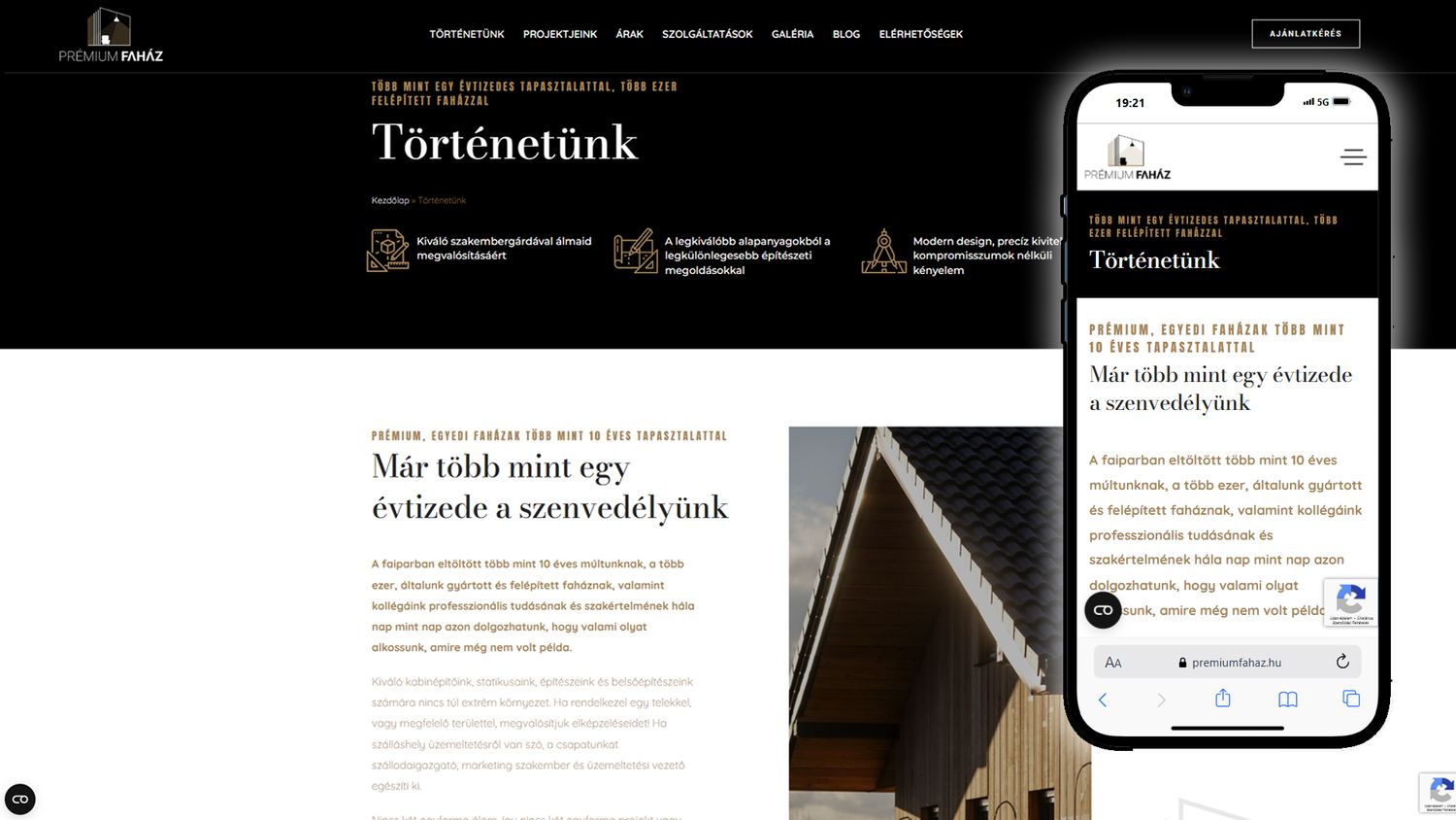 Prémium Faház weboldal referencia